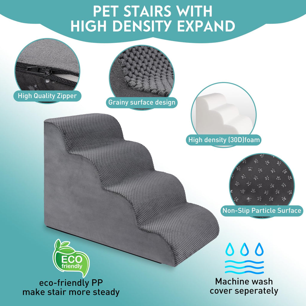 19.7" H 4-Steps Dog Stairs with 30D High Density Foam, Corduroy Fabric, Non-Slip Bottom V479948