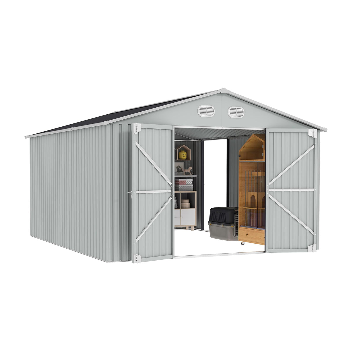 10x12 FT White Metal Storage Shed X93682
