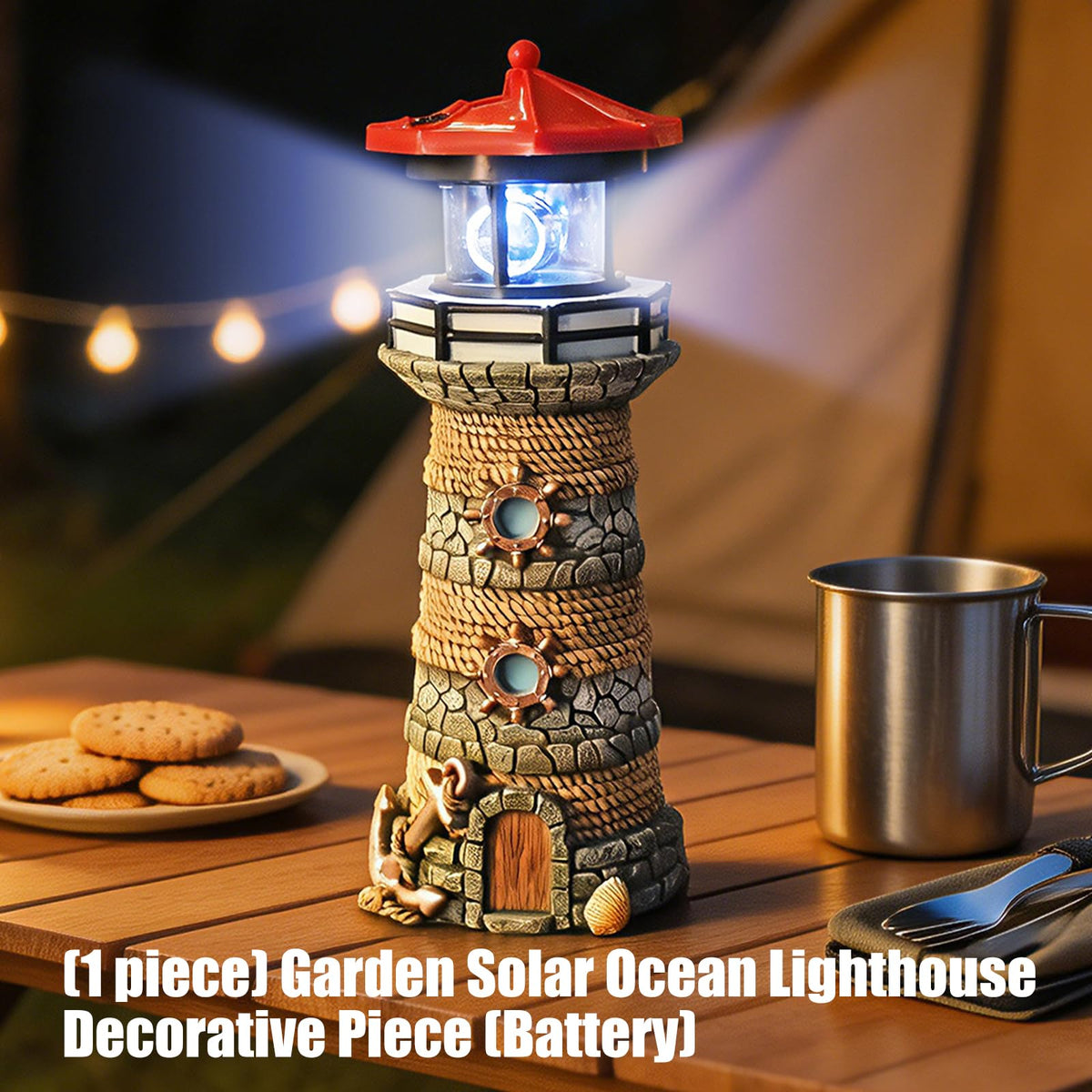 Solar Powered Resin Lighthouse Ornament P88693