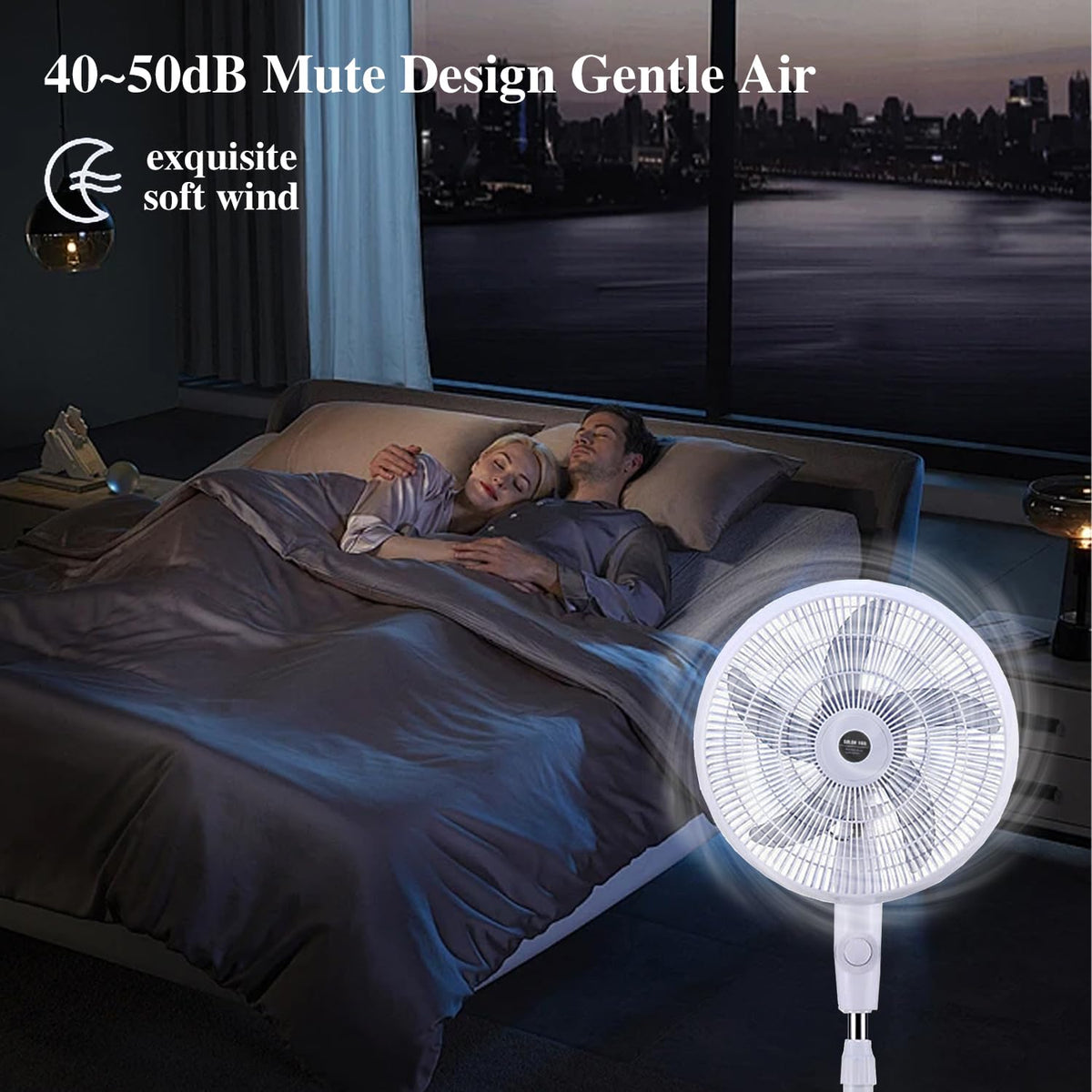 16" Oscillating Solar Floor Fan, Height Adjustable, 10000mah Battery, 3 Speeds, White J665