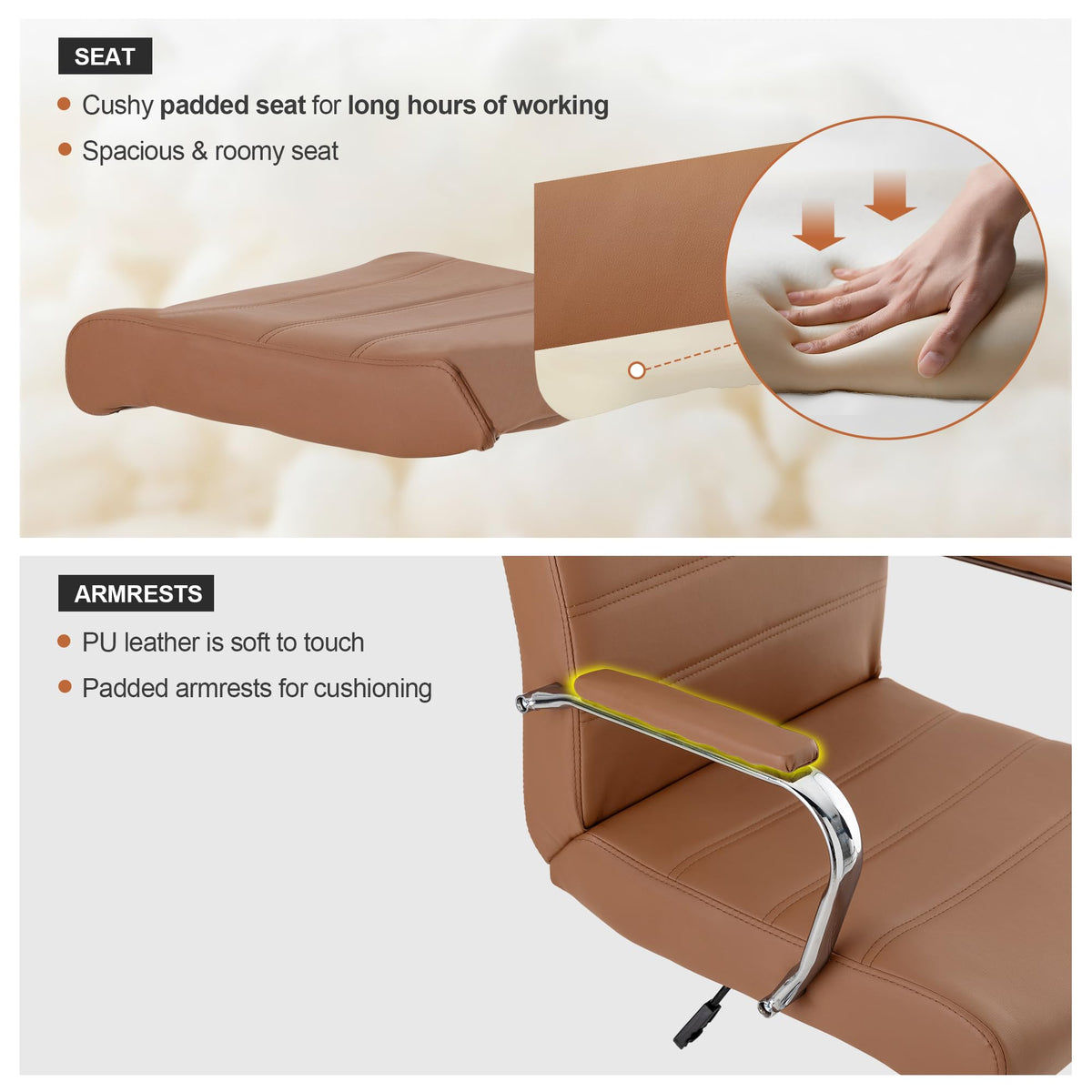 Brown Leather High Back Office Chair with Armrest M66137