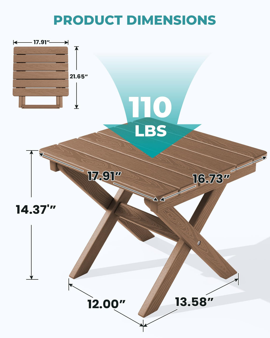 Small Folding Outdoor Side Table Set of 2 Brown C431