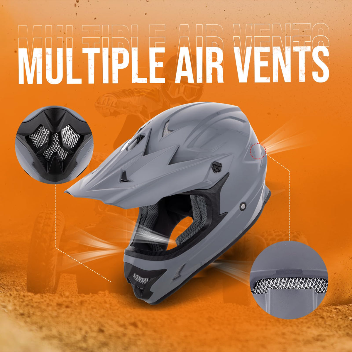 Adult ATV Dirt Bike Helmet with Goggles Gloves & Mask Adjustable Sun Visor Motorcycle Off-Road Motocross Downhill Moped MX Gray L T556
