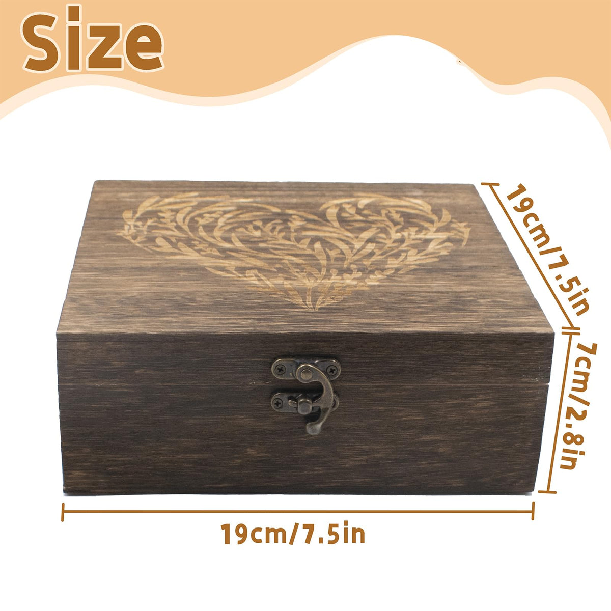 Wooden Hinged Lid Keepsake Boxes 7.5 x 7.5 x 2.8 Inch O309