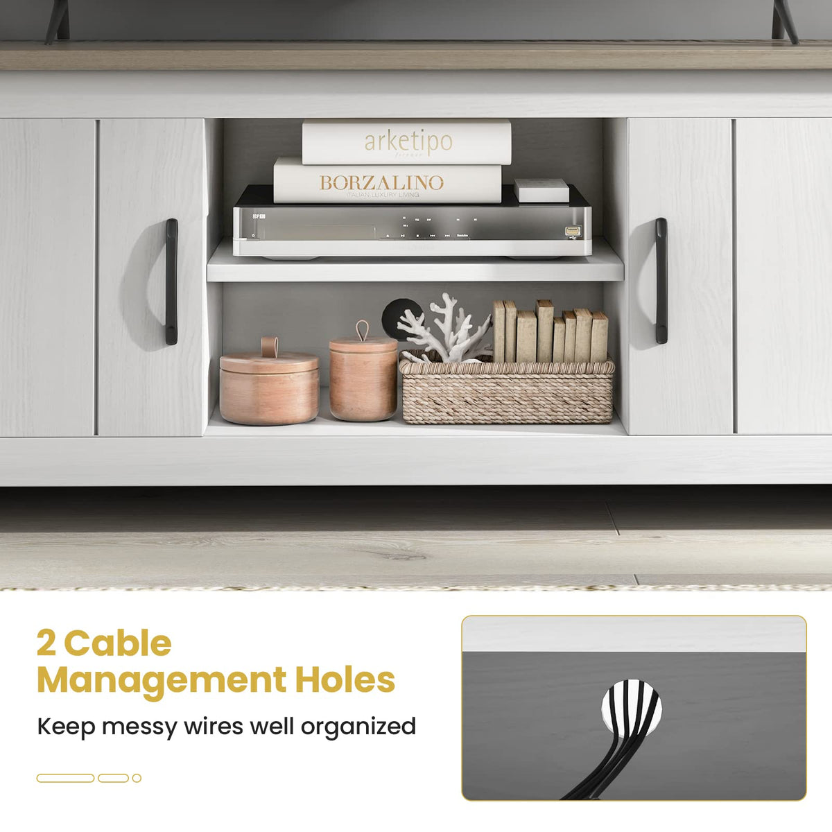 2 Doors TV Stand with 2 Cabinets & Open Shelves U9217