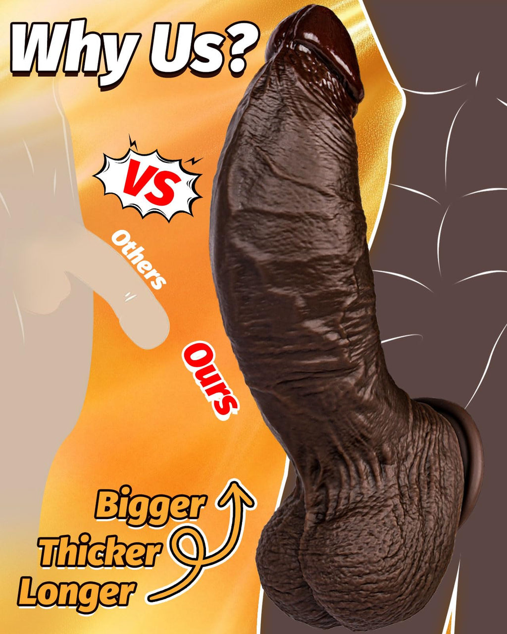 10.5'' Thick Black Realistic Curved Dildo L691310