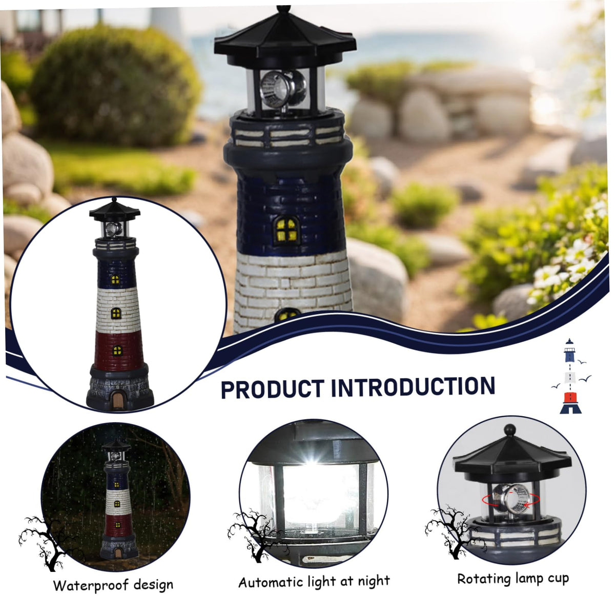 15 Inch Waterproof Rotating LED Lighthouse Lamp R821852