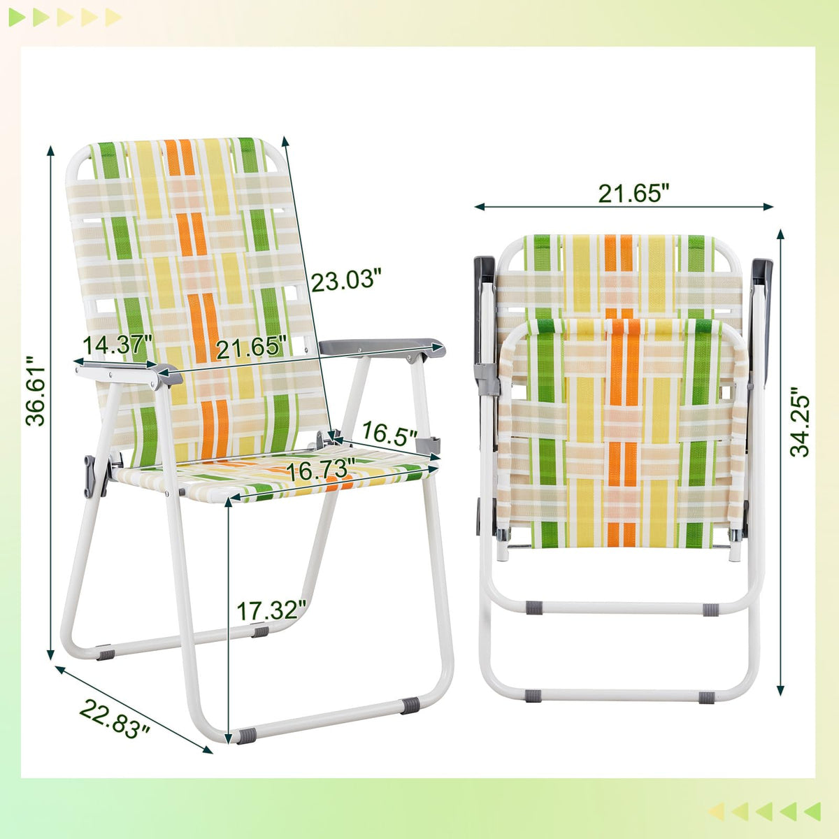 2 Pack Green Foldable Beach Chairs D459