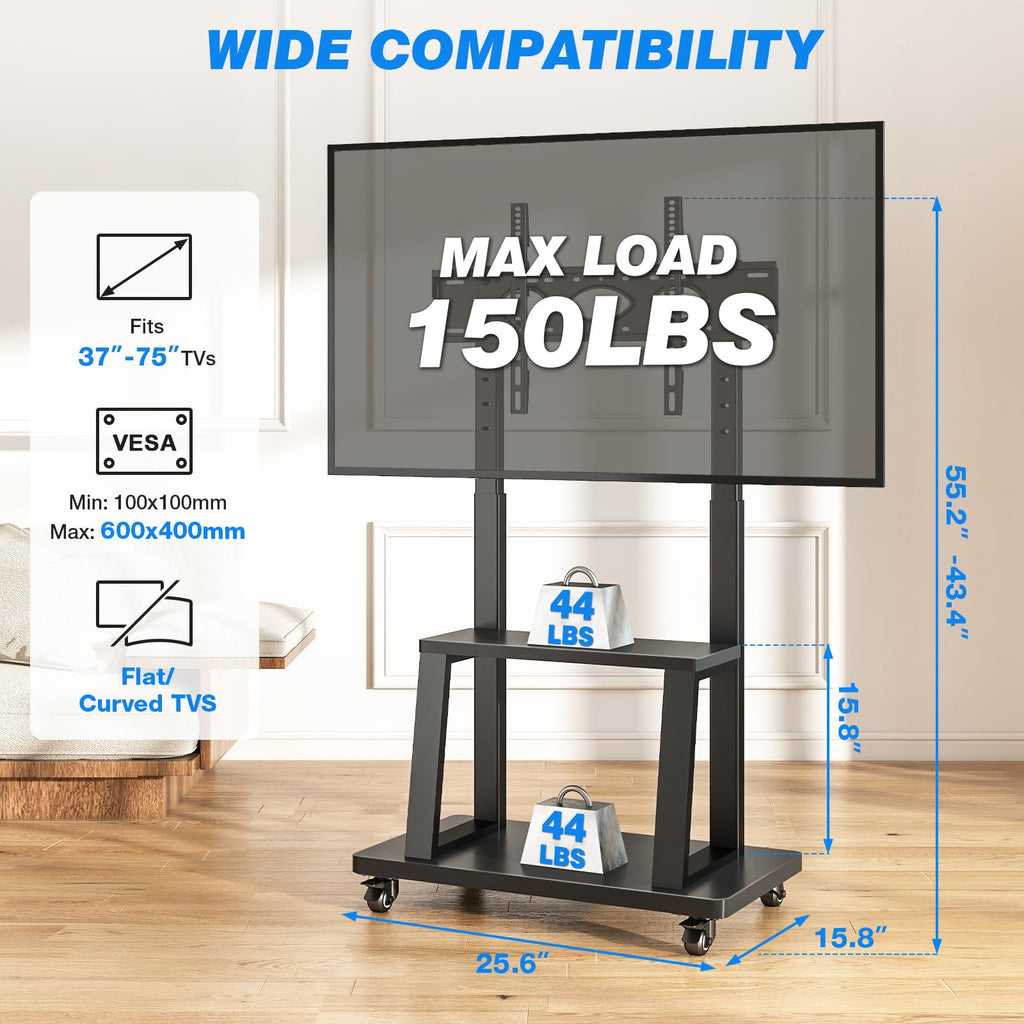 Mobile TV Cart Rolling TV Stand for 37-75 inch TVs J379972