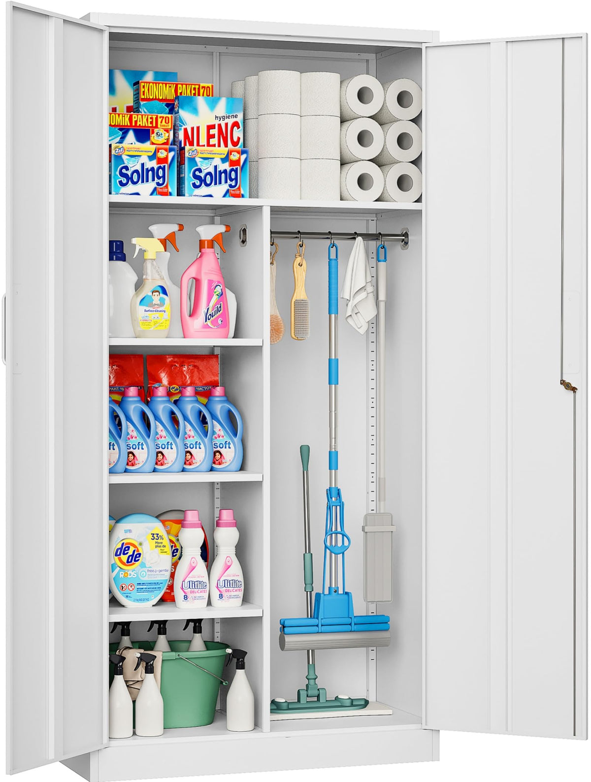 White Metal Storage Cabinet with Hanging Rod and Lock S4256