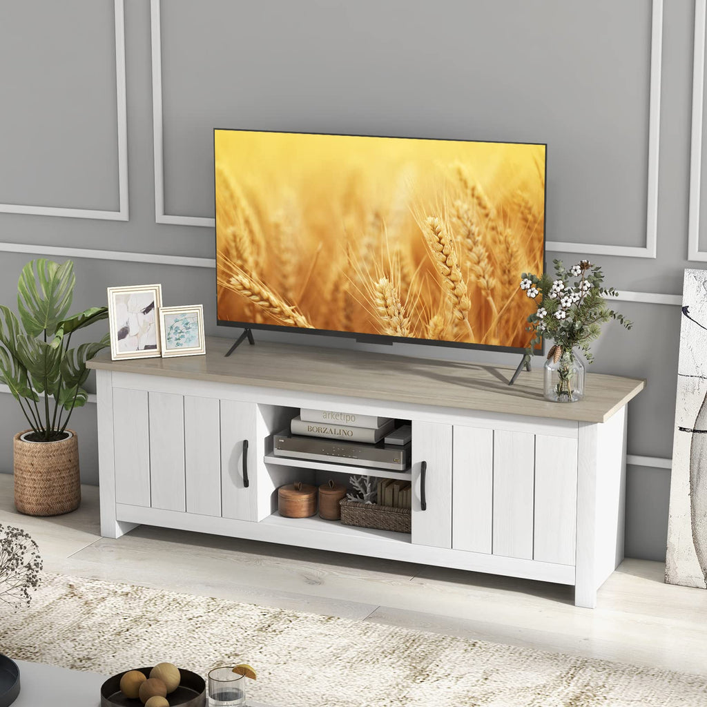 2 Doors TV Stand with 2 Cabinets & Open Shelves U9217