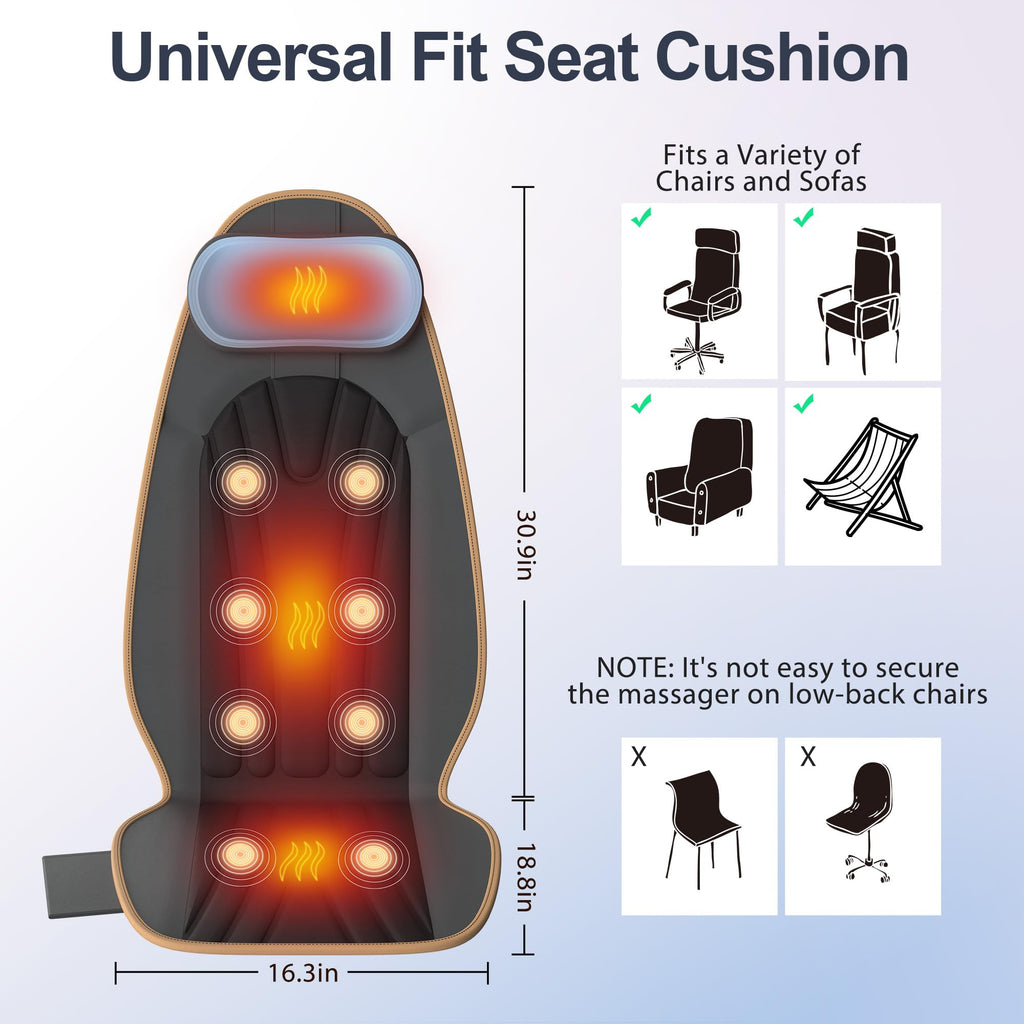 Vibration Back Massager with Heat, 8 Motor Massage Seat Cushion N460616
