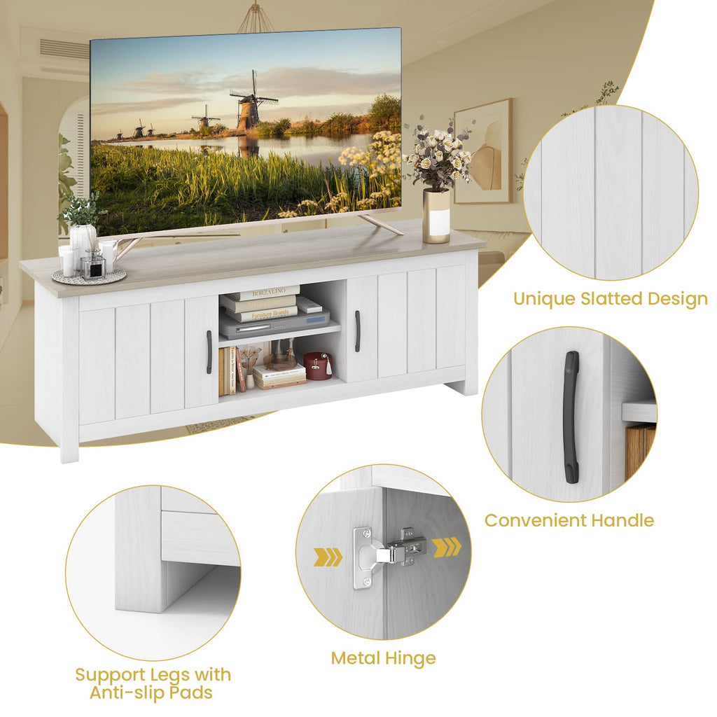 2 Doors TV Stand with 2 Cabinets & Open Shelves U9217