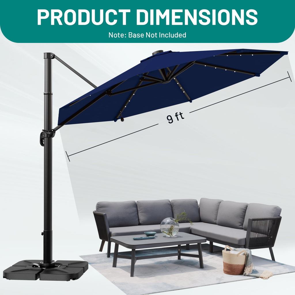 9FT Cantilever Patio Umbrella with Lights K725