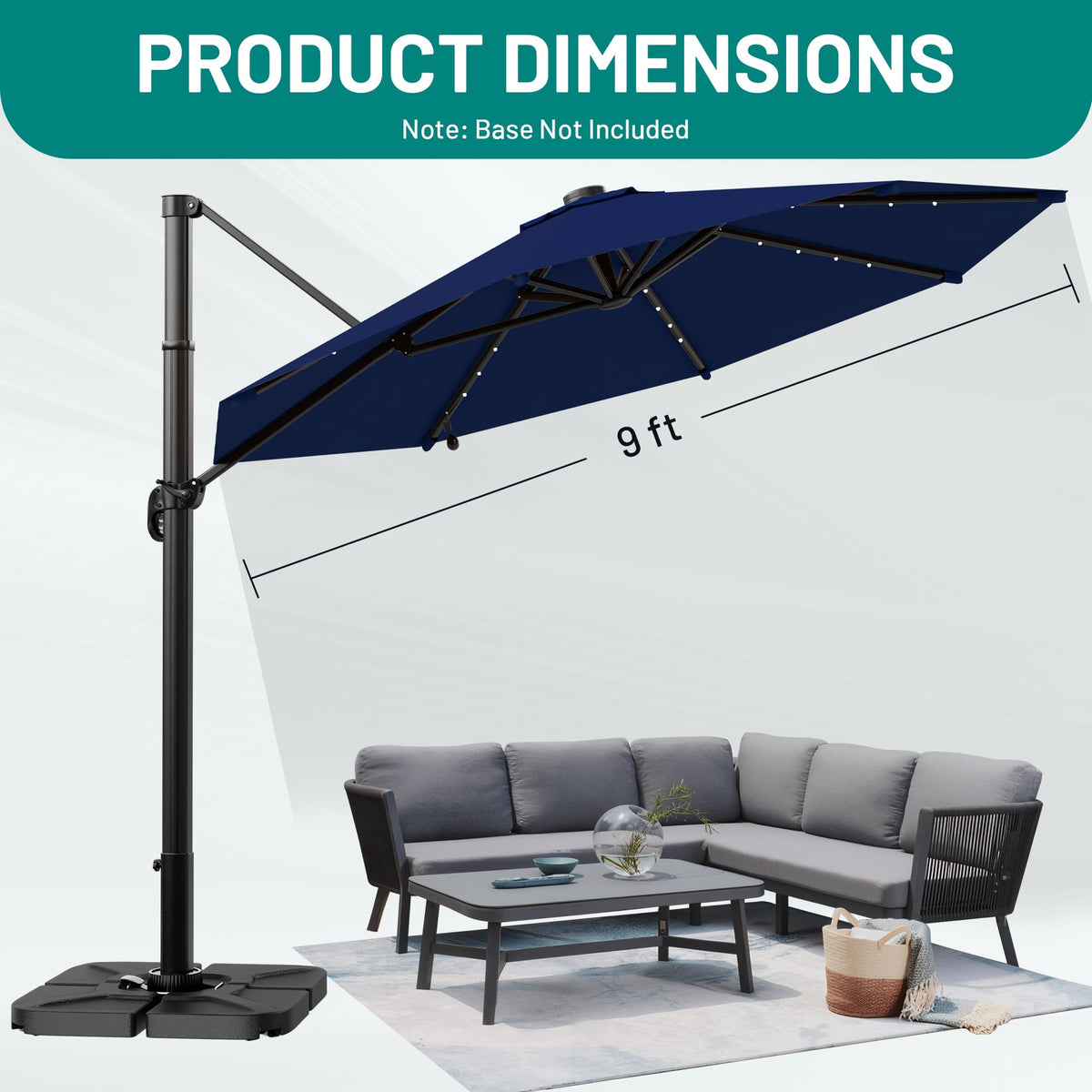 9FT Cantilever Patio Umbrella with Lights K725