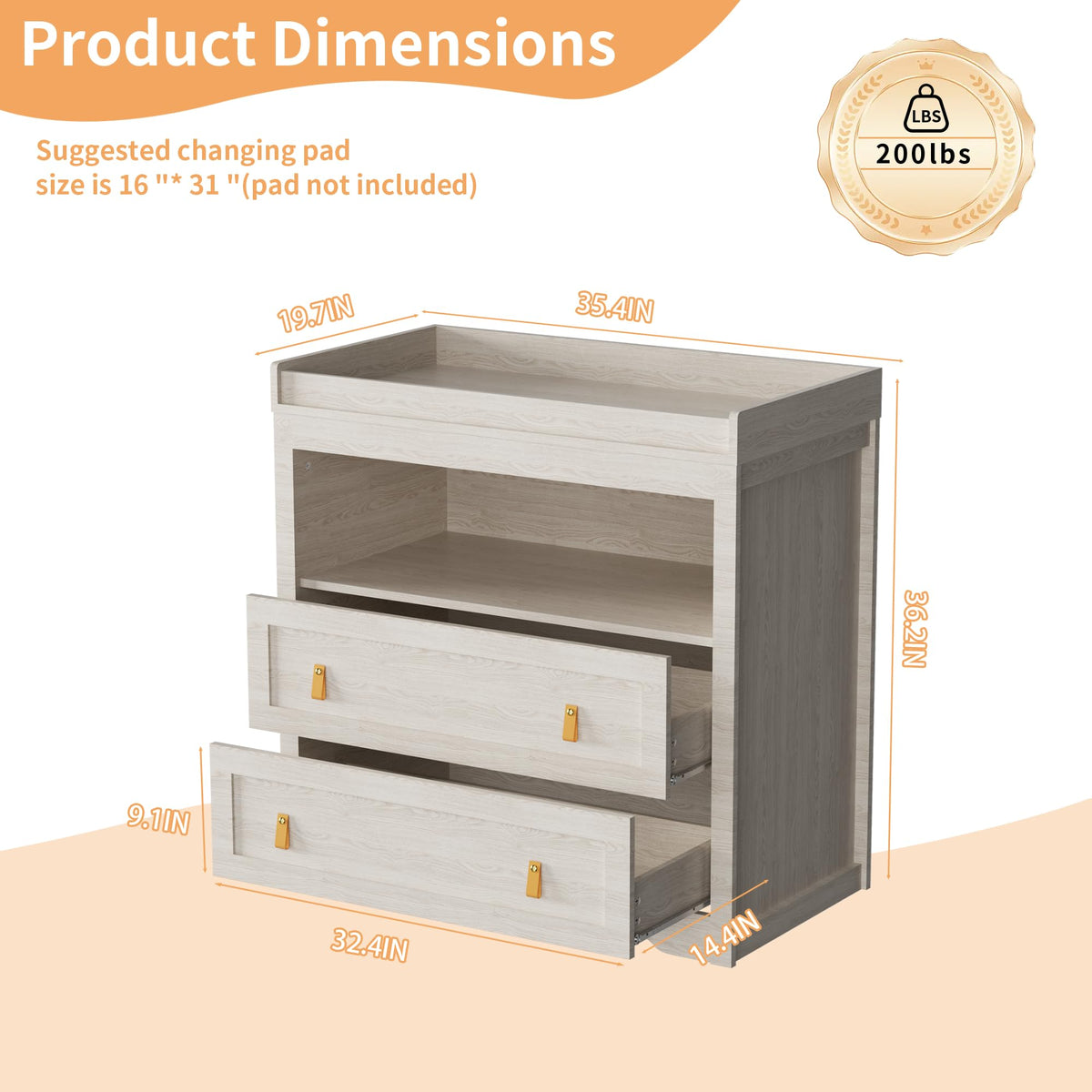 Beige Baby Dresser with Changing Table Top E76571