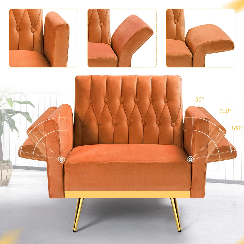 Velvet Accent Chair with Ottoman & Adjustable Backrest C3618