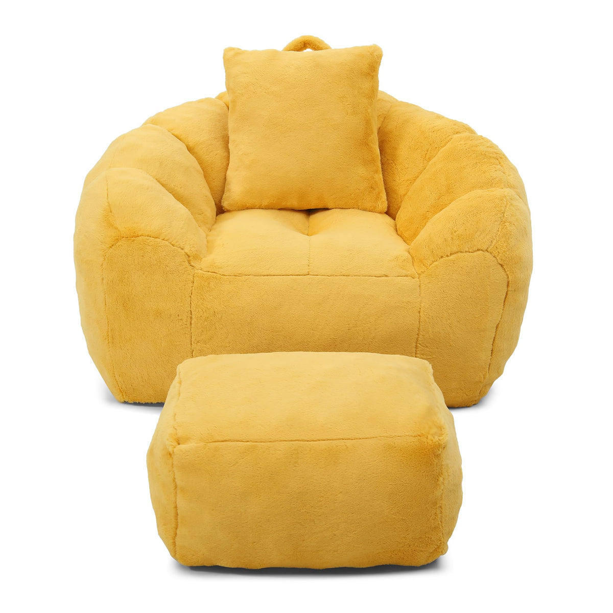 Yellow Faux Fur Memory Foam Bean Bag Chair with Footstool F333