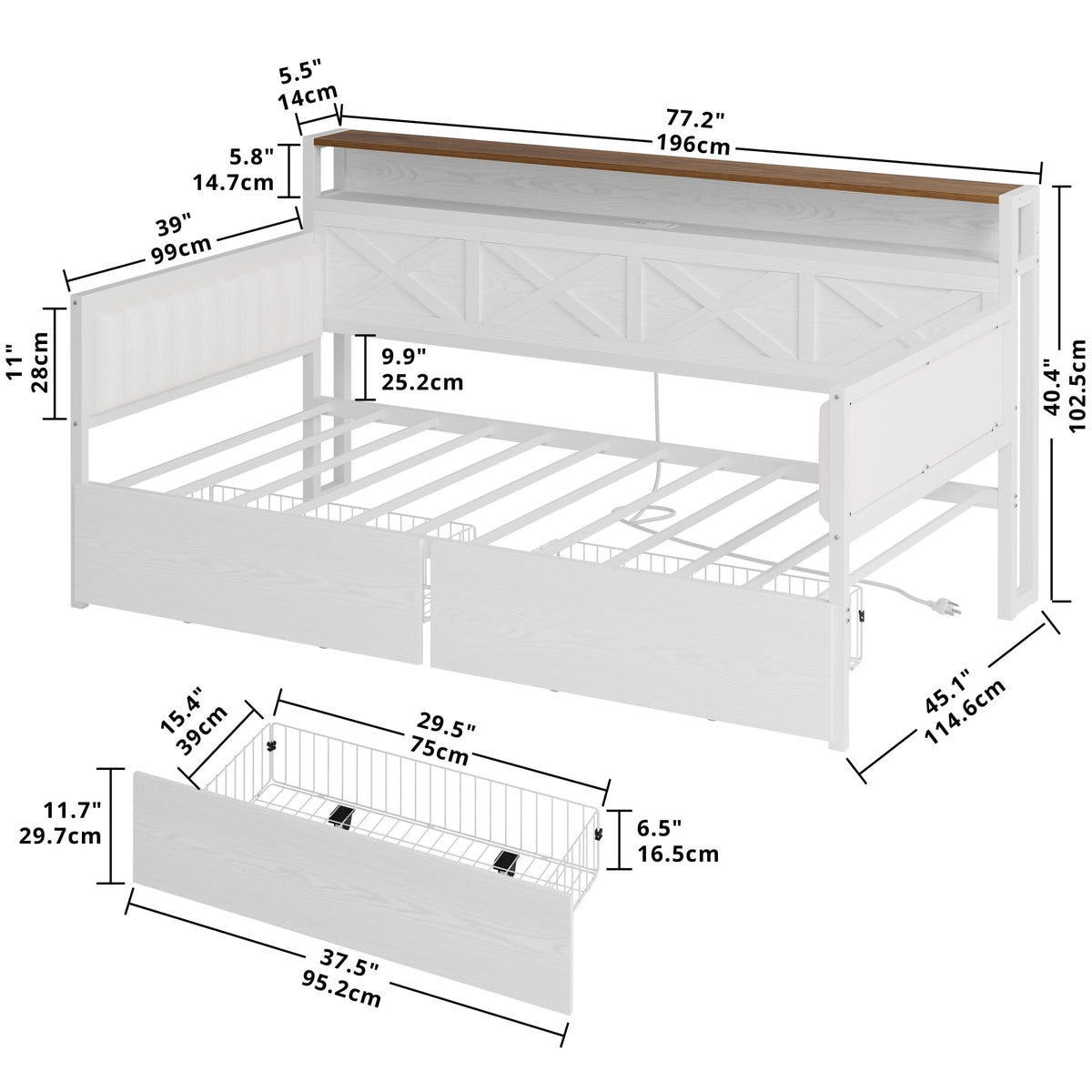 White Twin Daybed with Storage Drawers K975286