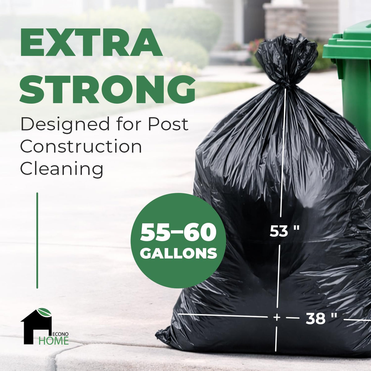 Heavy Duty 2.8 Mil 55-60 Gallon Trash Bags 50 Count C1392