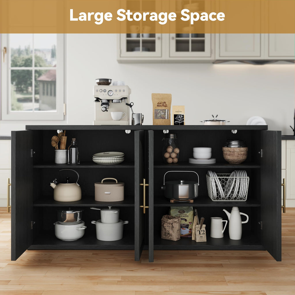 63" Black Wood Buffet Cabinet with Storage K774668