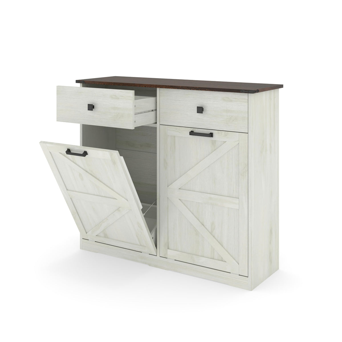 20 Gallon Double Tilt-Out Trash Can Cabinet White E615532