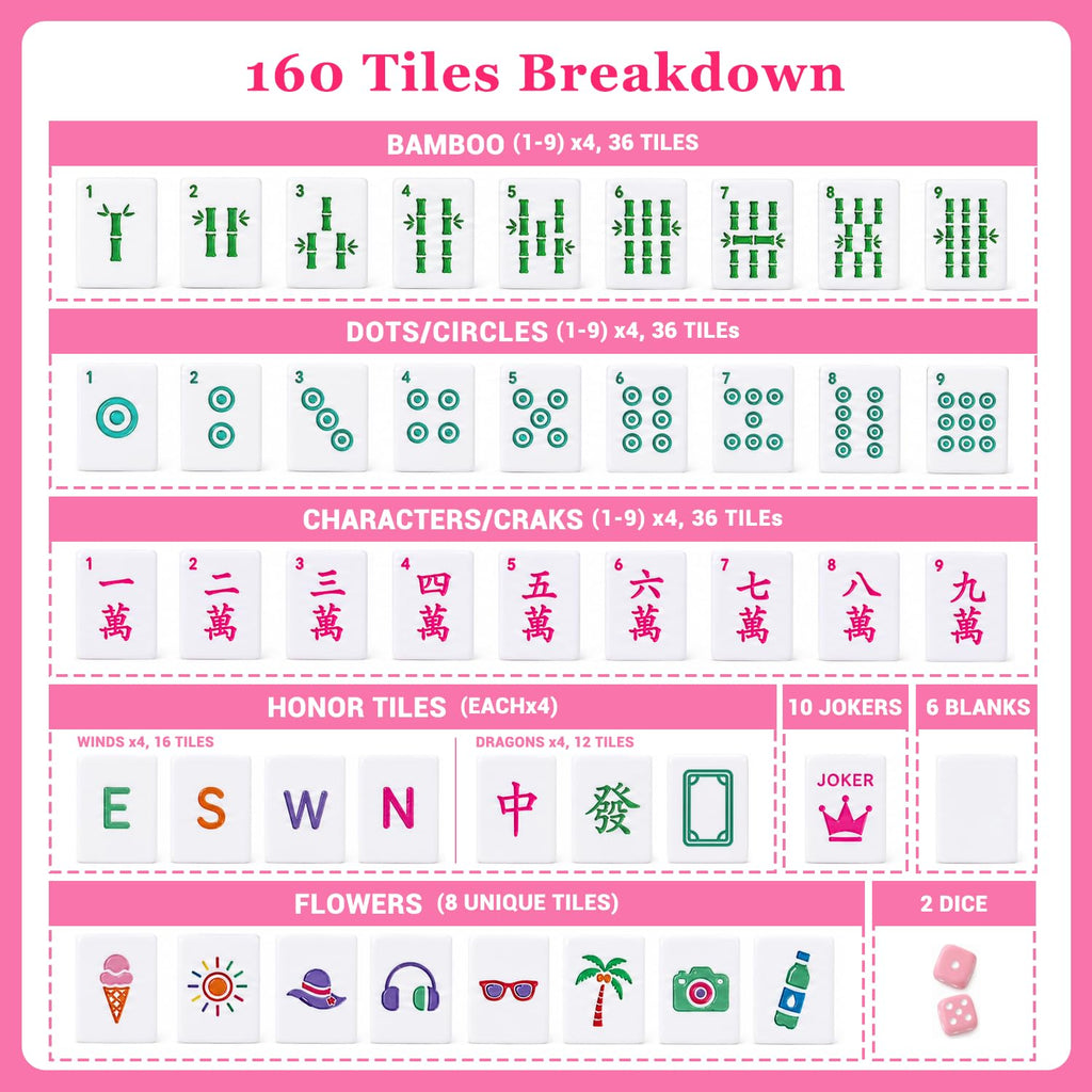 Pink Mini Travel Mahjong Tile Set with Racks and Bag I339