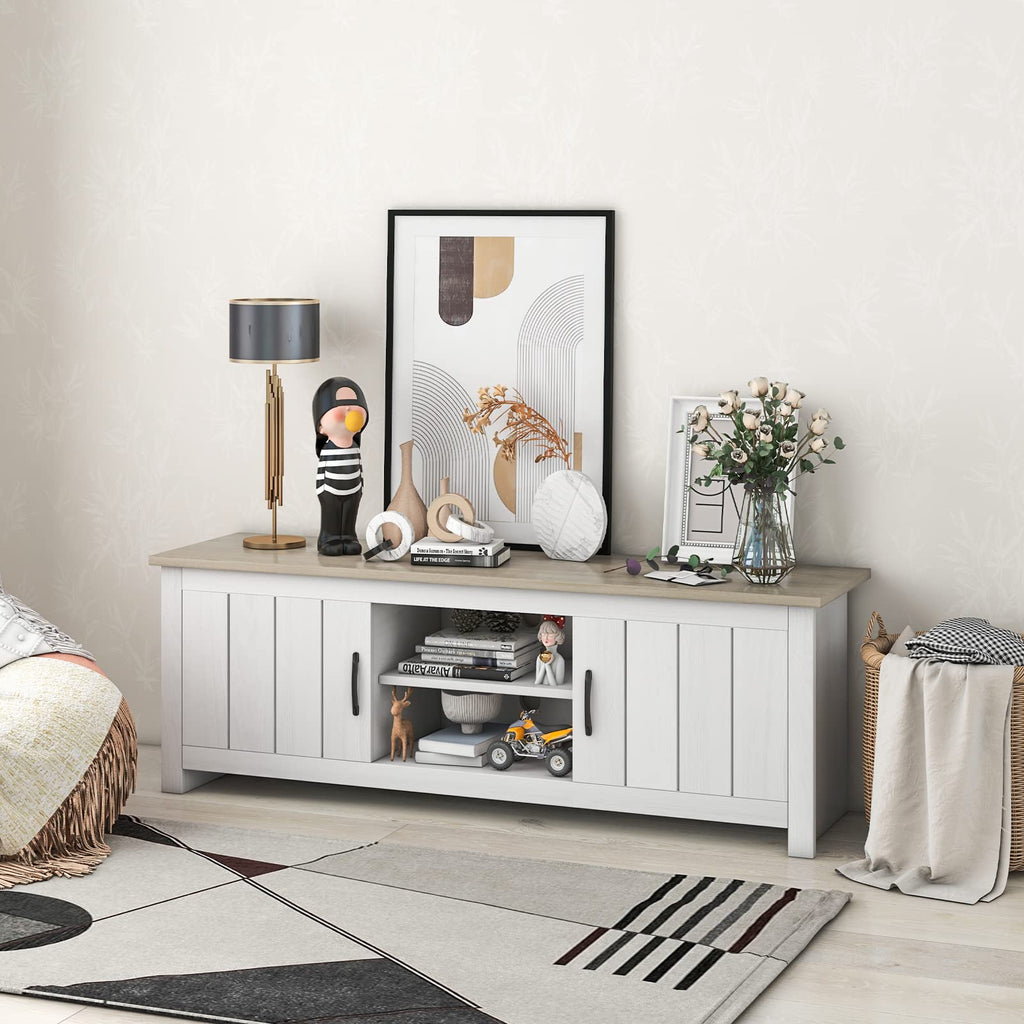 2 Doors TV Stand with 2 Cabinets & Open Shelves U9217
