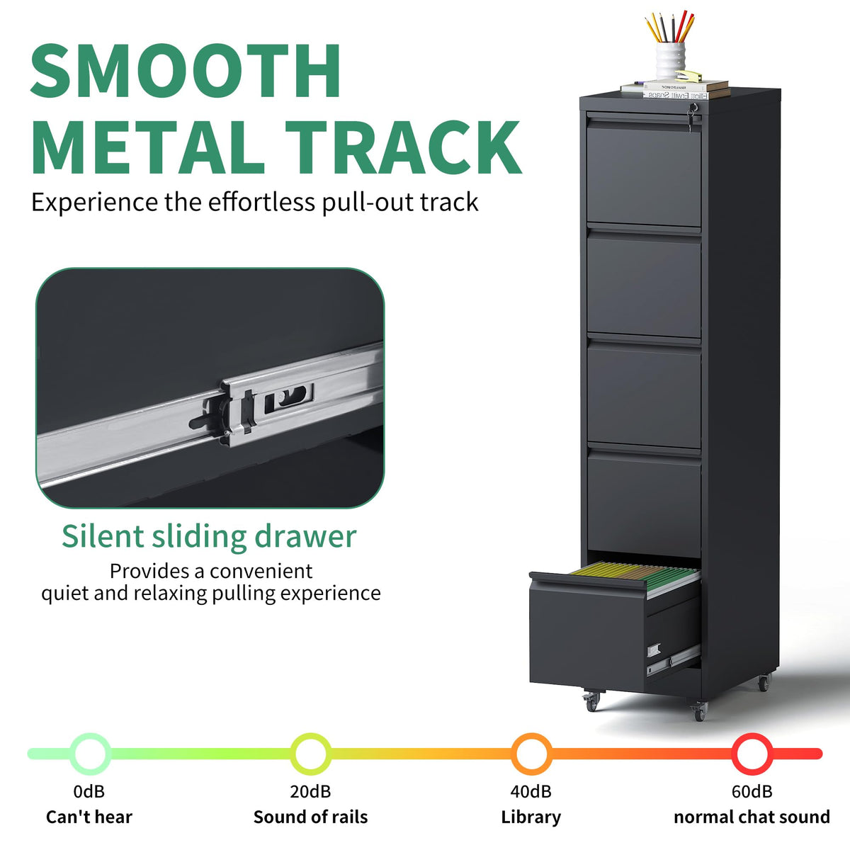 5 Drawer Black Steel File Cabinet with Lock M401700