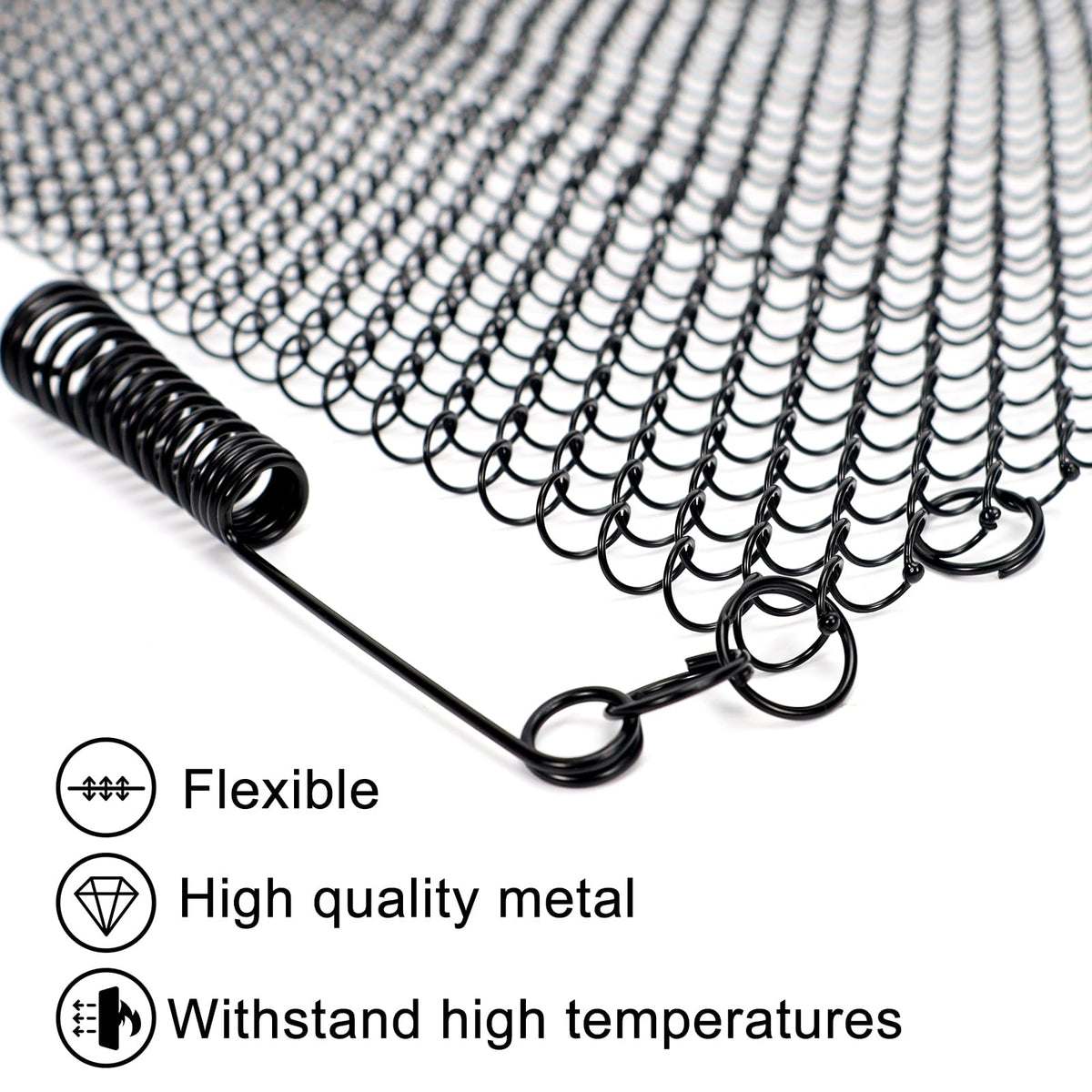 2 Pack Black Metal Fireplace Mesh Screen Curtain F648