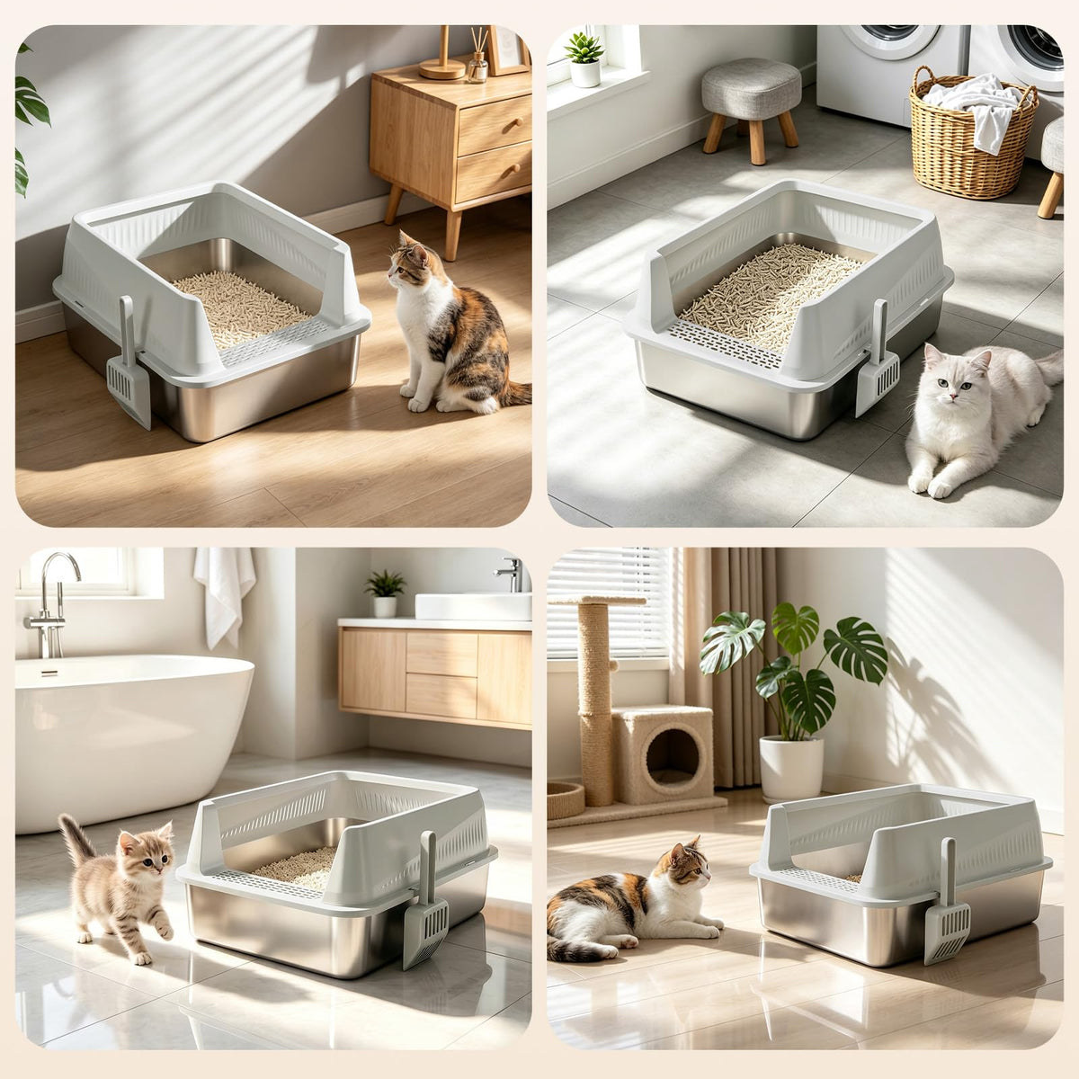 Stainless Steel High Sided Cat Litter Box with Lid Z500808