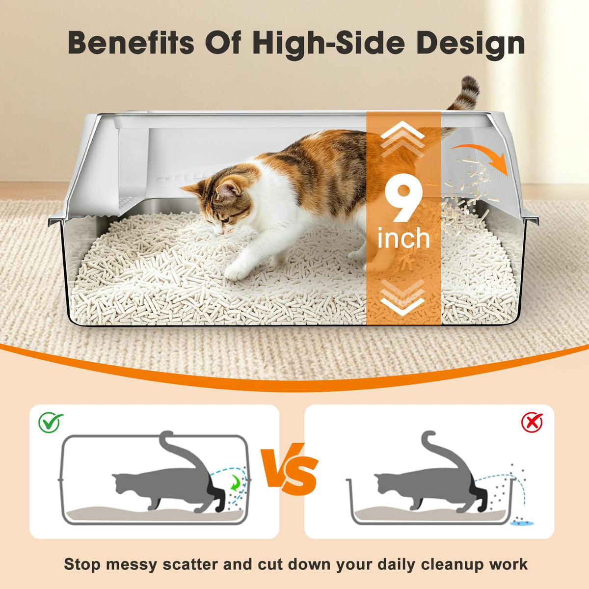 Stainless Steel High Sided Cat Litter Box with Lid Z500808