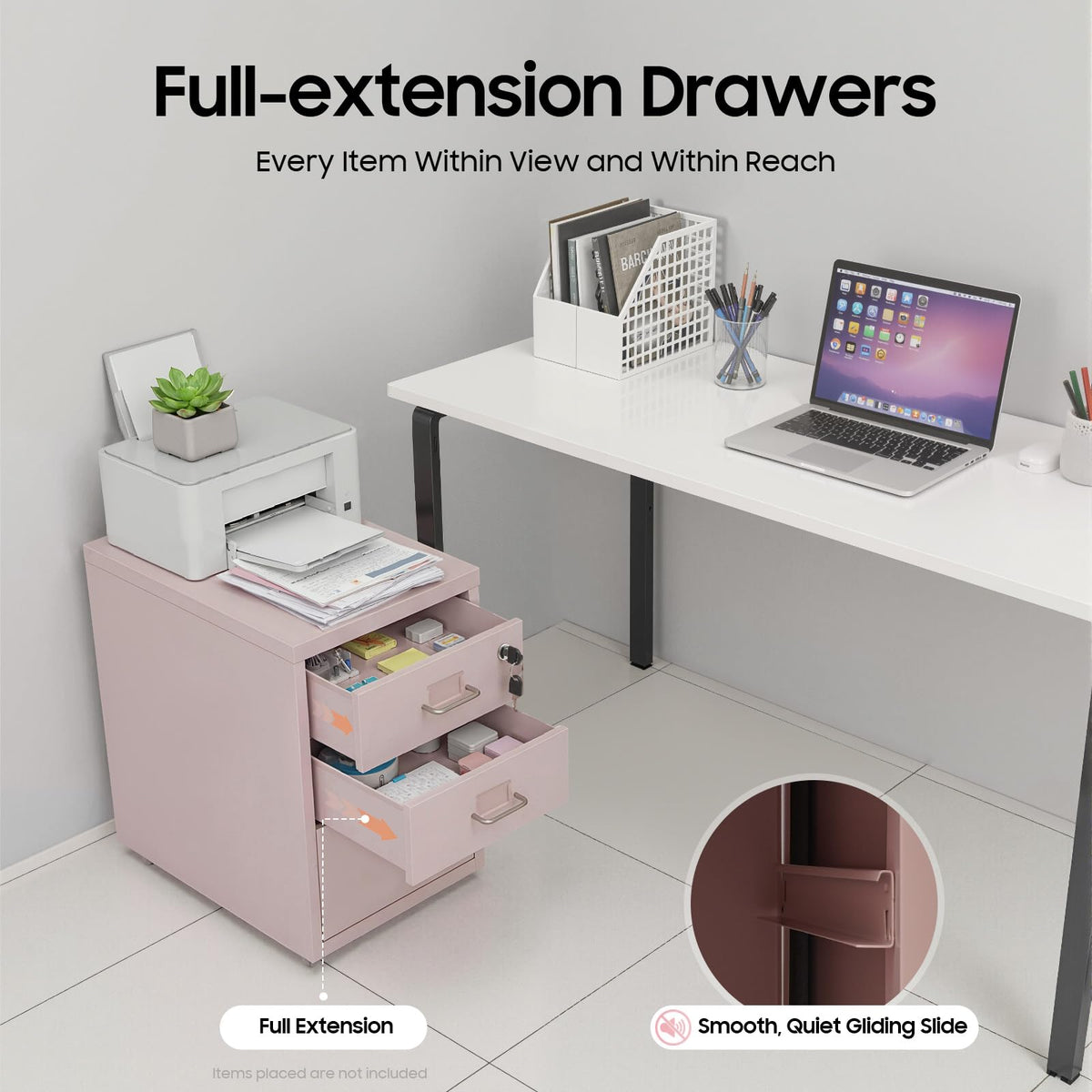 Pink 3 Drawer Metal File Cabinet with Lock O6625