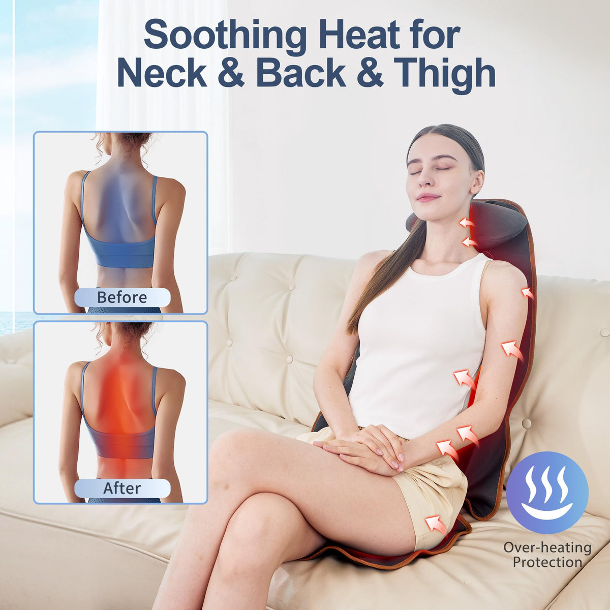 Vibration Back Massager with Heat, 8 Motor Massage Seat Cushion N460616