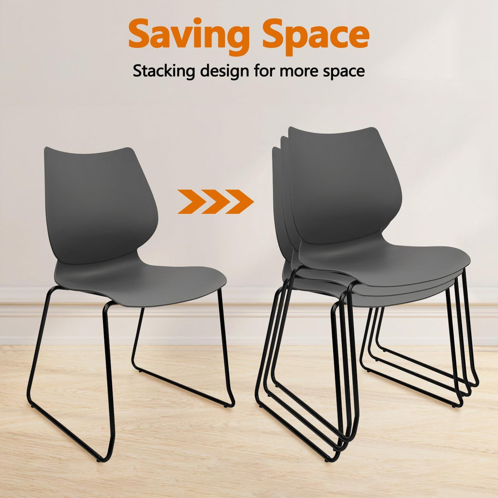Grey Stacking Chairs with Metal Legs Set of 4 T31119