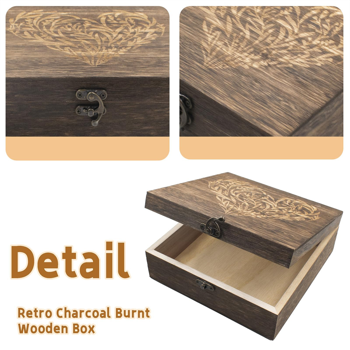 Wooden Hinged Lid Keepsake Boxes 7.5 x 7.5 x 2.8 Inch O309