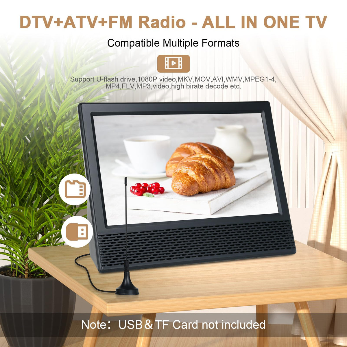 14 inch Portable ATSC Digital TV with Antenna and Remote Control D456