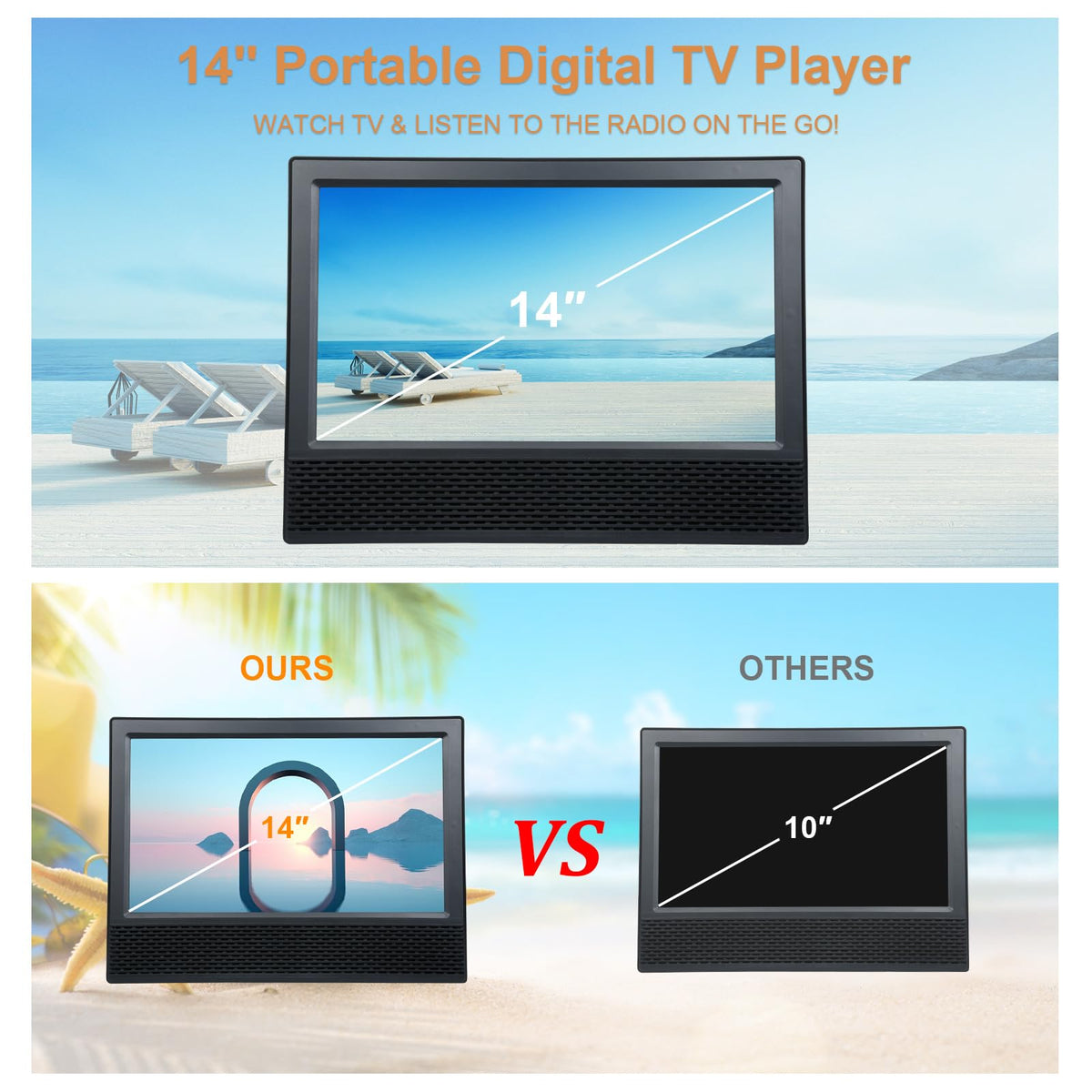 14 inch Portable ATSC Digital TV with Antenna and Remote Control D456