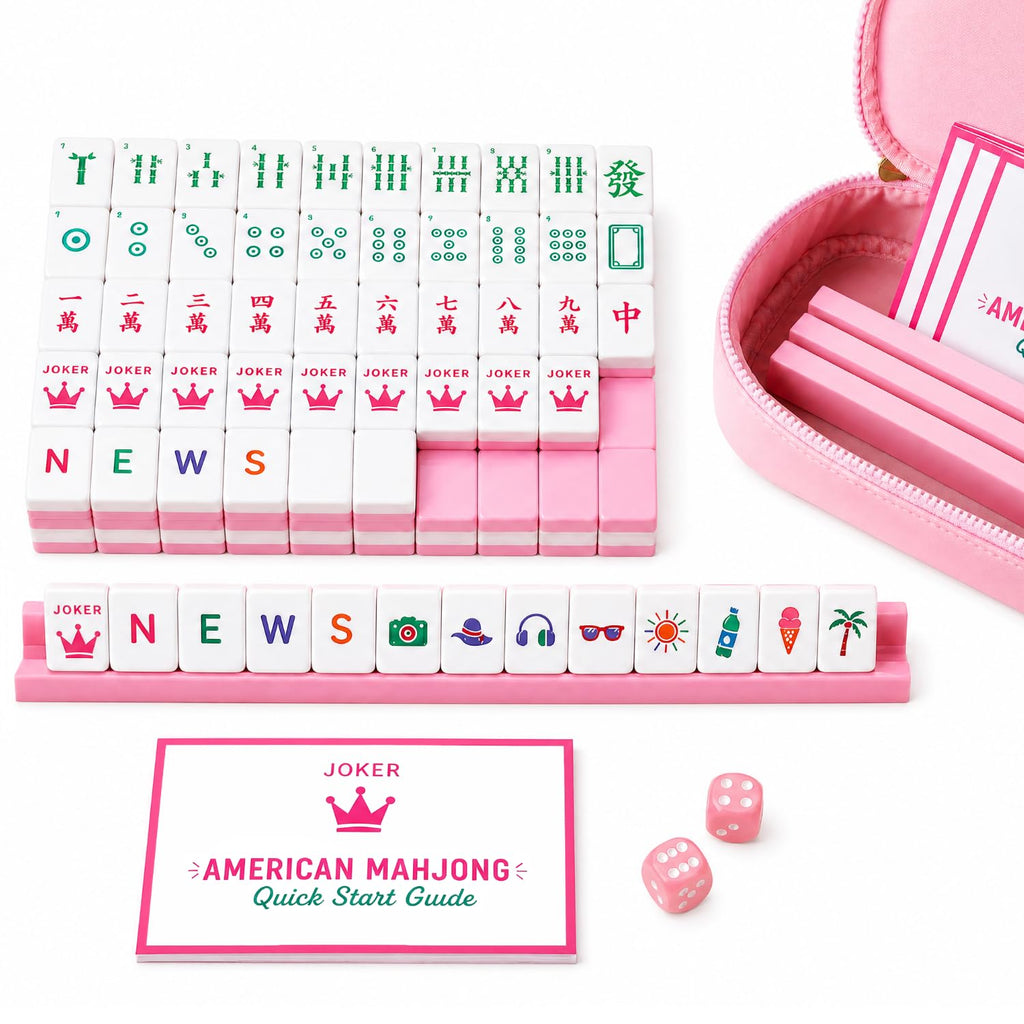 Pink Mini Travel Mahjong Tile Set with Racks and Bag I339