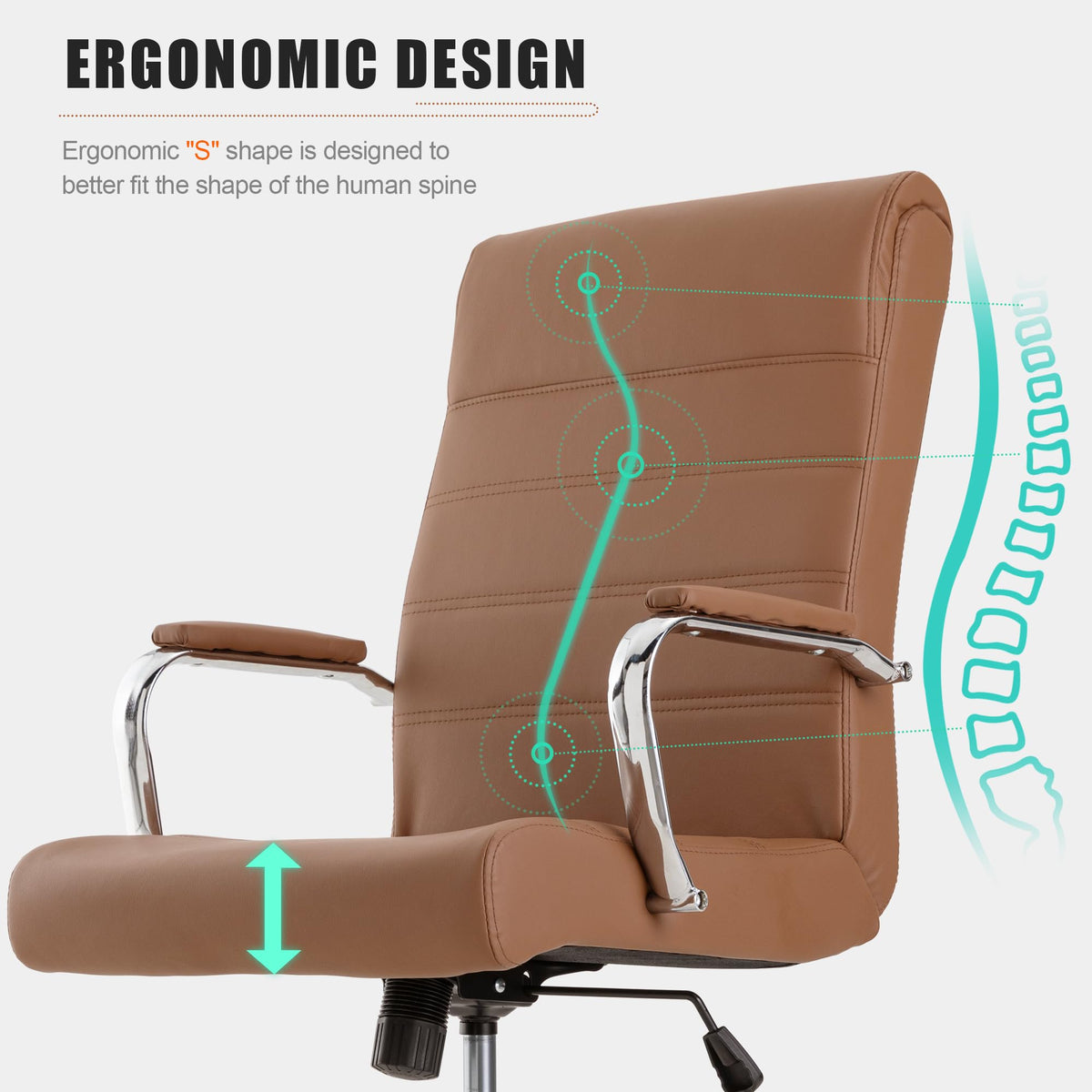 Brown Leather High Back Office Chair with Armrest M66137