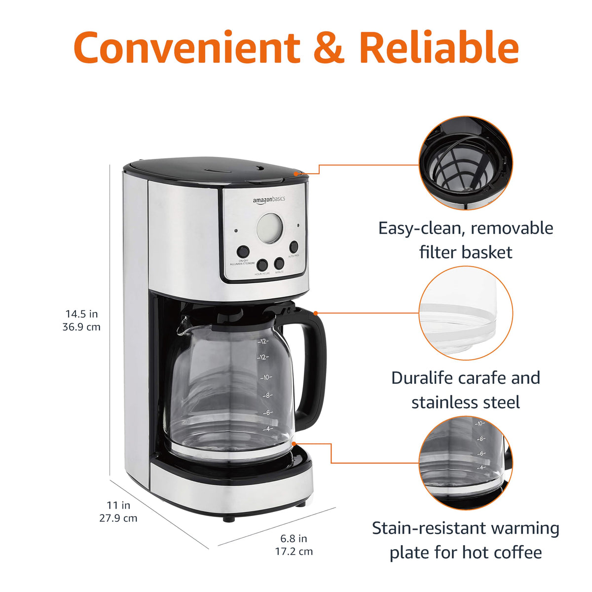 12 Cup Stainless Steel Programmable Coffeemaker T130