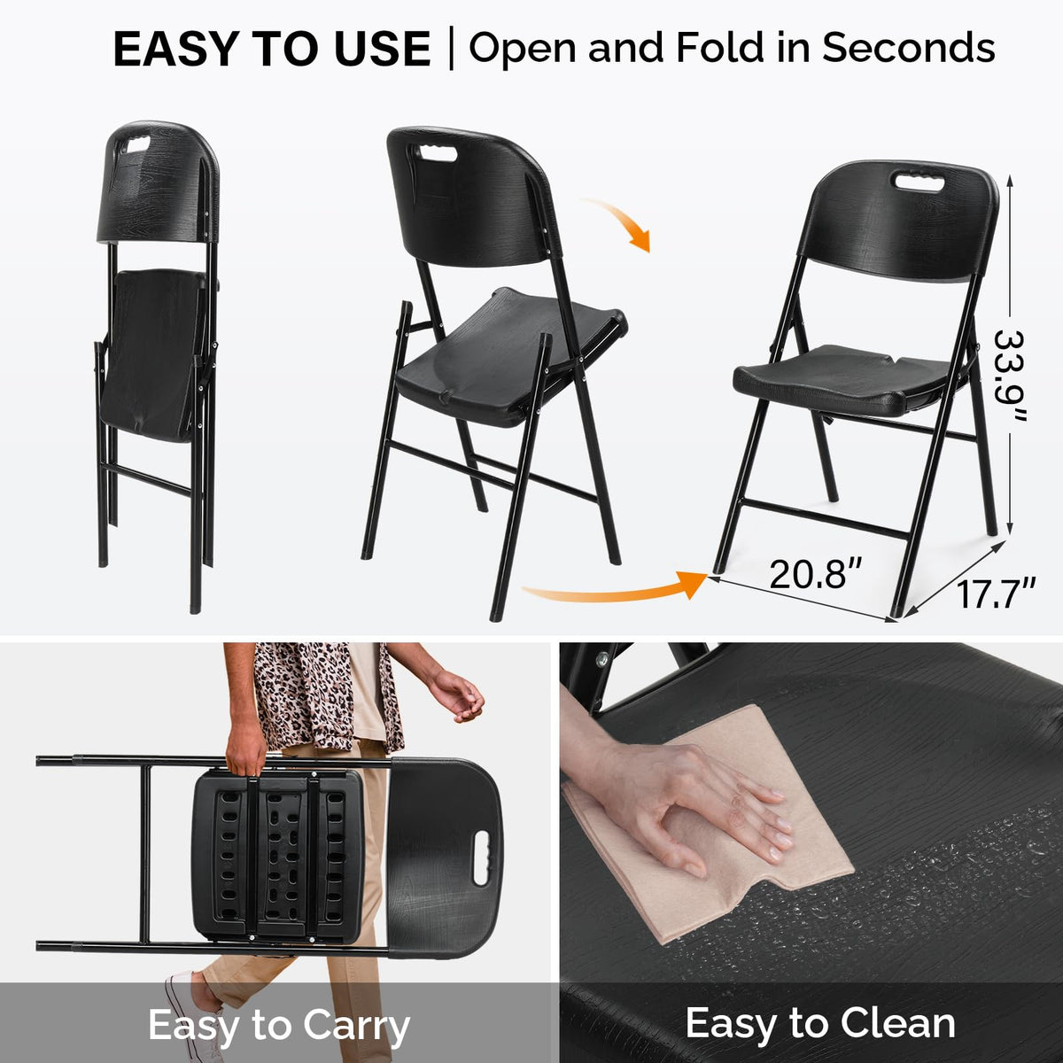 Dark 4 Pack HDPE Folding Chairs with Steel Frame O553760