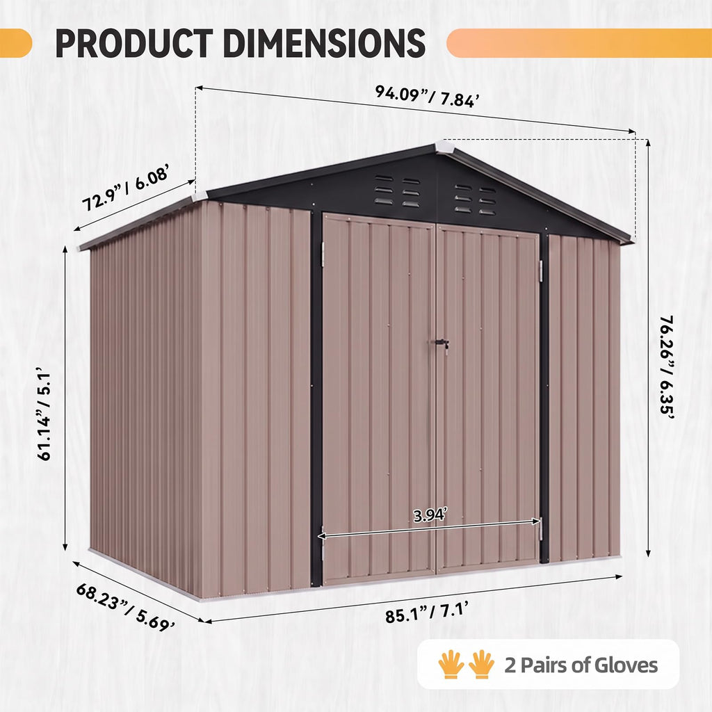 Brown Galvanized Steel Outdoor Storage Shed A48823