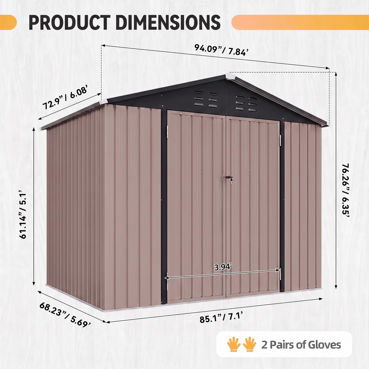 Brown Galvanized Steel Outdoor Storage Shed A48823