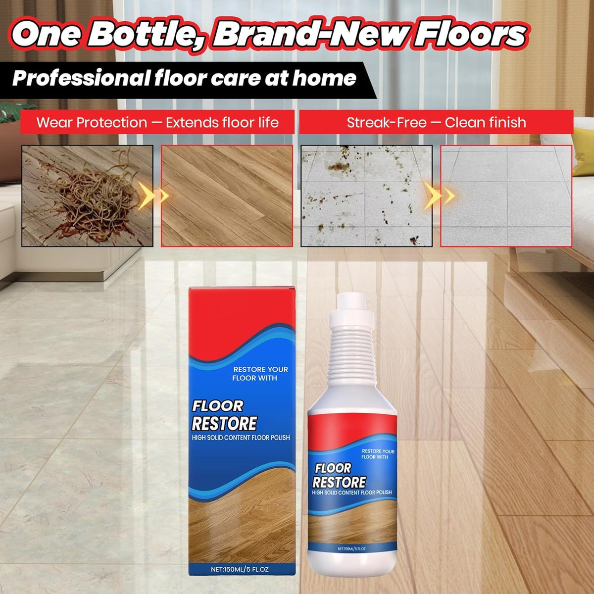 Floor Restore Cleaner, High Solid Content Floor Polish (2 PACK) A8492