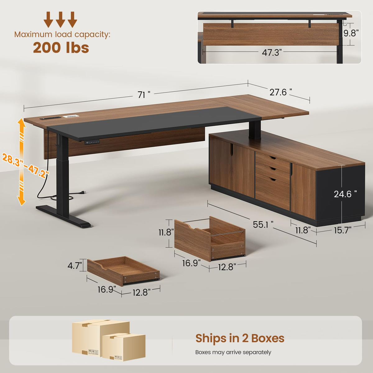 71" L Shaped Electric Standing Desk E69173