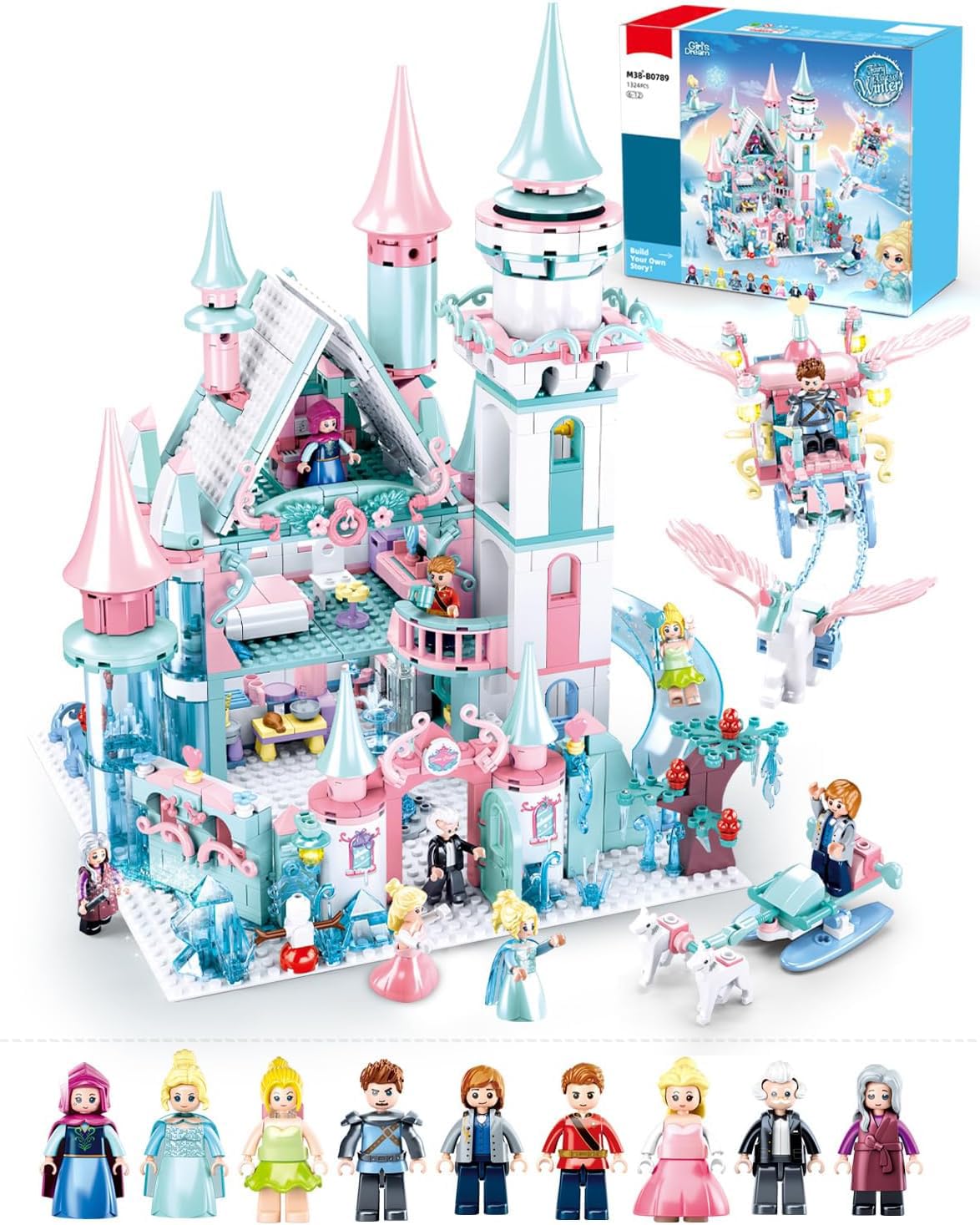 Castle Building Set with Slide, Carriage & Sledge, 9 Minifigures, 1314 PCS U98804