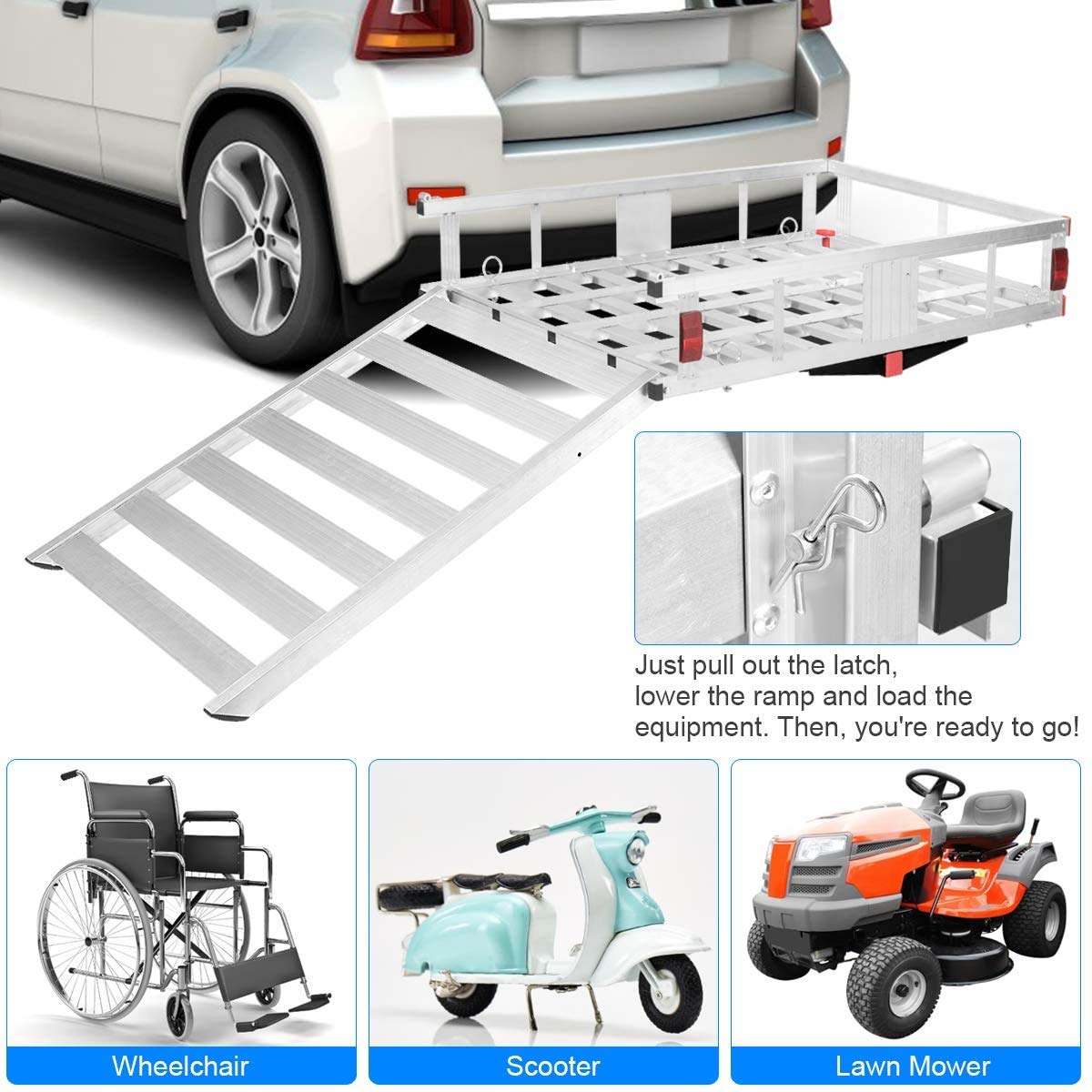 Aluminum Hitch Cargo Carrier with Ramp S42609