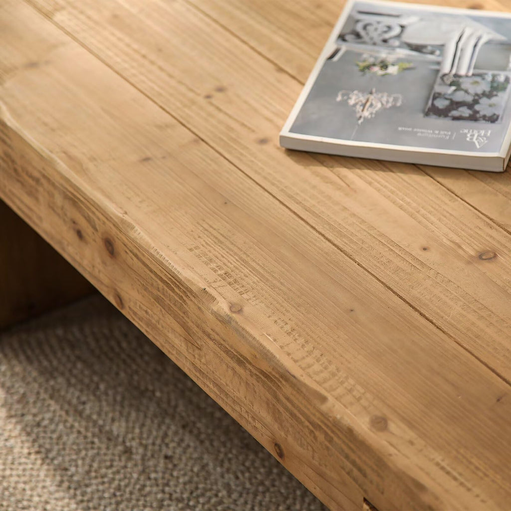 Solid Pine Wood Coffee Table, Rectangular Chunky Block Legs Z27988