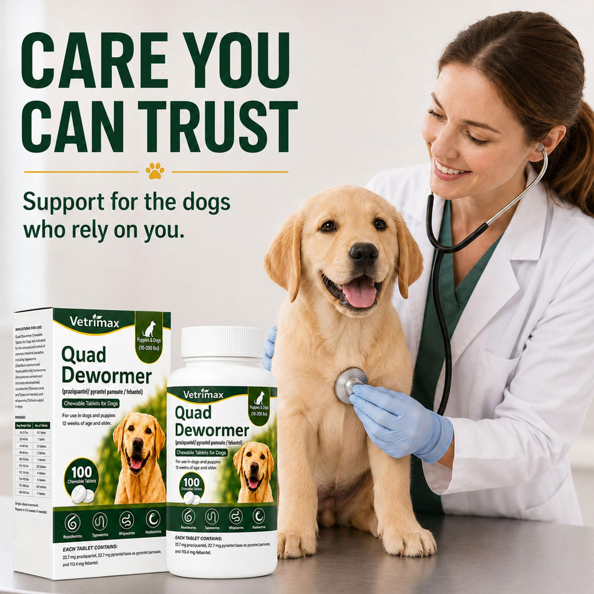 Dewormer for Dogs, 4-Way Wormer, 100 Count D572